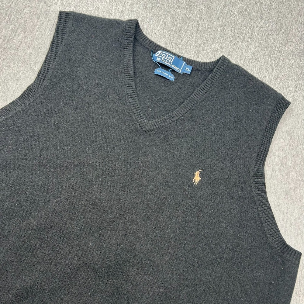 Polo Ralph Lauren Lambswool Sweater Vest Mens XL Vneck Black Sleeveless